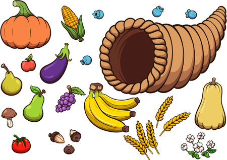 Cartoon Cornucopia Set. Vector illustration with simple gradients.のイラスト素材
