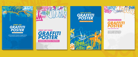 Modern graffiti art poster or flyer design with colorful tags, throw up. Hand-drawn abstract...
