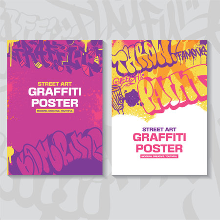 Modern graffiti art poster or flyer design with colorful tags, throw up. Hand-drawn abstract graffiti illustration vector in street art themeのイラスト素材
