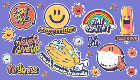 A set of colorful Graffiti art sticker designs. Cool urban street art graffiti theme.のイラスト素材