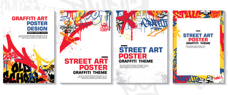 Modern graffiti art poster or flyer design with colorful tags, throw up. Hand-drawn abstract graffiti illustration vector in street art themeのイラスト素材