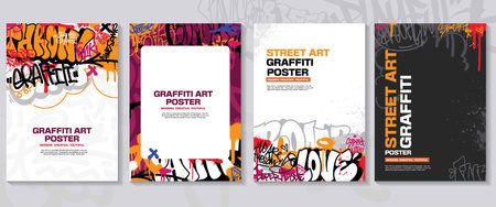 Modern graffiti art poster or flyer design with colorful tags, throw up. Hand-drawn abstract graffiti illustration vector in street art themeのイラスト素材