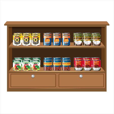Shelves with canned food on a white background. vector illustration.のイラスト素材