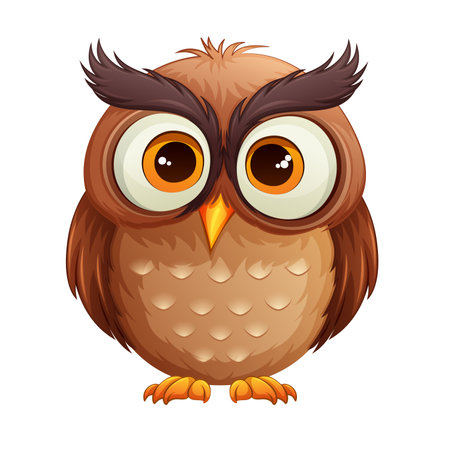 Owl with big eyes. Vector illustration isolated on white background.のイラスト素材