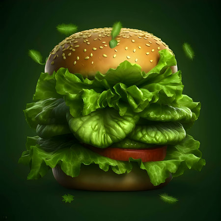 Abstract illustration of a vibrant hamburger, its colors and shapes harmoniously blending against a solid backdrop, evoking a sense of culinary art.の写真素材