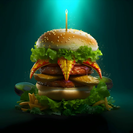 Extravaganza burger with a zesty twist of lemon. A tantalizing combination of flavors that will awaken your taste buds.の写真素材