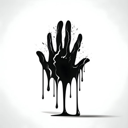 Vector illustration of a bloody hand in black silhouette against a clean white background, capturing graceful forms.のイラスト素材