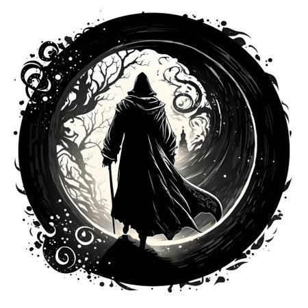 Vector illustration of a man in the hood in black silhouette against a clean white background, capturing graceful forms.のイラスト素材