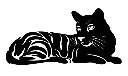 Vector illustration of a panther in black silhouette against a clean white background, capturing graceful forms.のイラスト素材