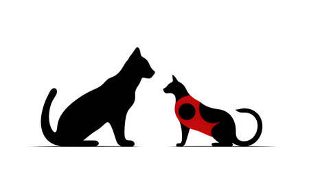 Vector illustration of a two cats in black silhouette against a clean white background, capturing graceful forms.のイラスト素材