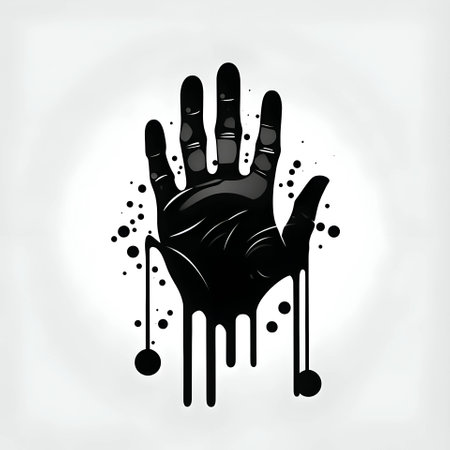 Vector illustration of a bloody hand in black silhouette against a clean white background, capturing graceful forms.のイラスト素材