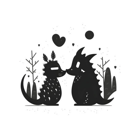 Vector illustration of a two dragons in black silhouette against a clean white background, capturing graceful forms.のイラスト素材