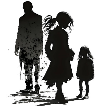 Vector illustration of family in black silhouette against a clean white background, capturing graceful forms.のイラスト素材