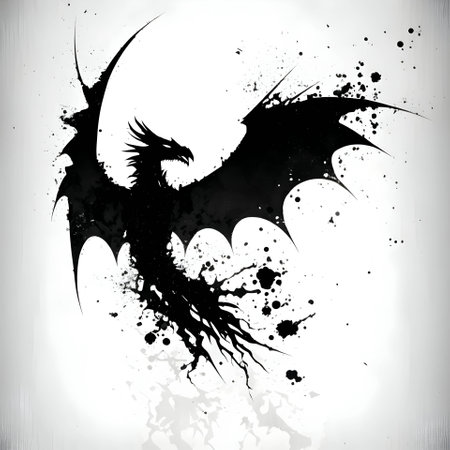 Vector illustration of a dragon in black silhouette against a clean white background, capturing graceful forms.のイラスト素材