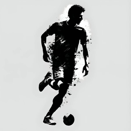 Vector illustration of a football player in black silhouette against a clean white background, capturing graceful forms.のイラスト素材