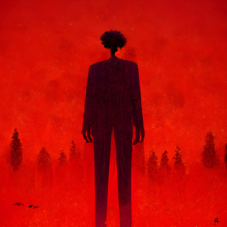Vector illustration of a great creature in black silhouette against a clean red background, capturing graceful forms.のイラスト素材