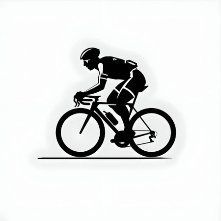 Vector illustration of a cyclist in black silhouette against a clean white background, capturing graceful forms.のイラスト素材