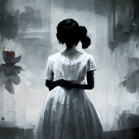 Vector illustration of a girl in black silhouette against a clean white background, capturing graceful forms.の写真素材