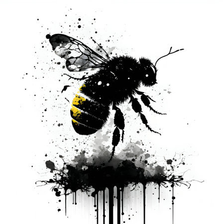 Vector illustration of a bee in black silhouette against a clean white background, capturing graceful forms.のイラスト素材