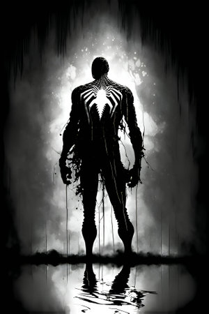 Vector illustration of a spider man in black silhouette against a clean white background, capturing graceful forms.のイラスト素材