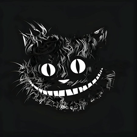 Vector illustration of a scary cat face in black silhouette against a clean dark background, capturing graceful forms.のイラスト素材