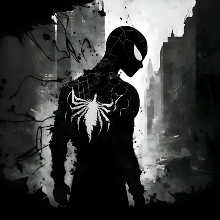 Vector illustration of a spider man in black silhouette against a clean white background, capturing graceful forms.のイラスト素材