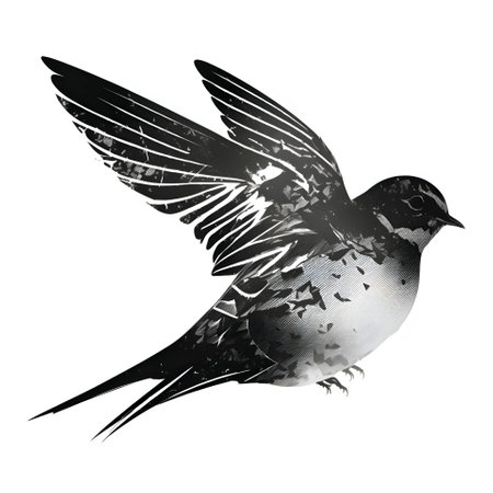 Vector illustration of a bird in black silhouette against a clean white background, capturing graceful forms.のイラスト素材