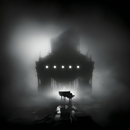 Vector illustration of a piano in black silhouette against a clean gloomy background, capturing graceful forms.のイラスト素材