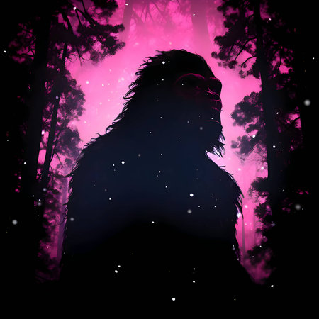 Vector illustration of a beast in black silhouette against a clean pink and black background, capturing graceful forms.のイラスト素材