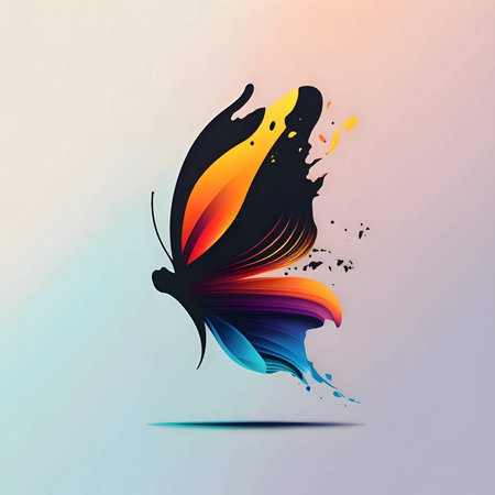 Vector illustration of a butterfly in colorful silhouette against a clean white background, capturing graceful forms.のイラスト素材