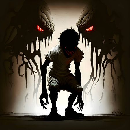 Vector illustration of a demon in black silhouette against a clean white background, capturing graceful forms.のイラスト素材