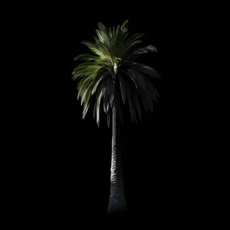 Vector illustration of a palm tree in black silhouette against a clean white background, capturing graceful forms.のイラスト素材