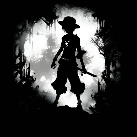 Vector illustration of a warrior in black silhouette against a clean white background, capturing graceful forms.のイラスト素材