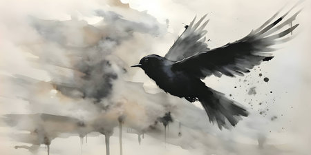 Vector illustration of a flying bird in black silhouette against a clean white background, capturing graceful forms.のイラスト素材