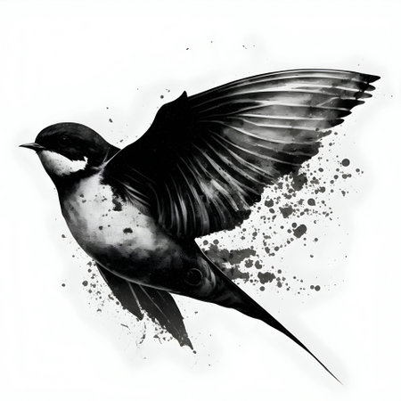 Vector illustration of a bird in black silhouette against a clean white background, capturing graceful forms.のイラスト素材