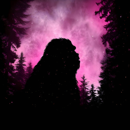 Vector illustration of a beast in black silhouette against a clean pink and black background, capturing graceful forms.のイラスト素材
