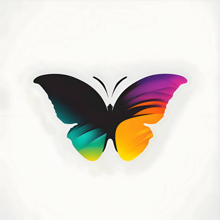 Vector illustration of a butterfly in colorful silhouette against a clean white background, capturing graceful forms.のイラスト素材