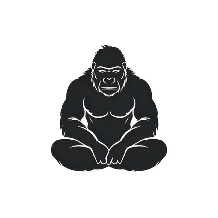 Vector illustration of a gorilla in black silhouette against a clean white background, capturing graceful forms.のイラスト素材