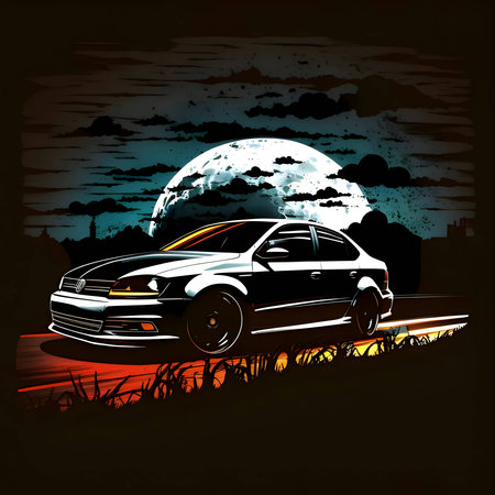Vector illustration of a car in black silhouette against a clean dark background, capturing graceful forms.のイラスト素材