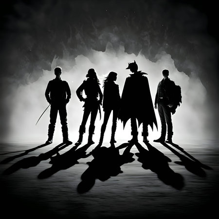 Vector illustration of people and shadows in black silhouette against a clean white background, capturing graceful forms.のイラスト素材