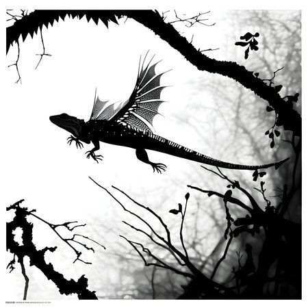 Vector illustration of a lizard in black silhouette against a clean white background, capturing graceful forms.のイラスト素材