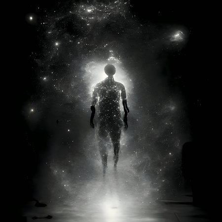 Vector illustration of a persons in space in black silhouette against a clean white background, capturing graceful forms.のイラスト素材