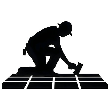 Black silhouette of a tile worker on a white background.のイラスト素材