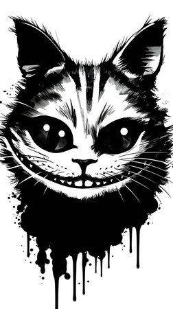 Vector illustration of a scary cat face in black silhouette against a clean white background, capturing graceful forms.のイラスト素材