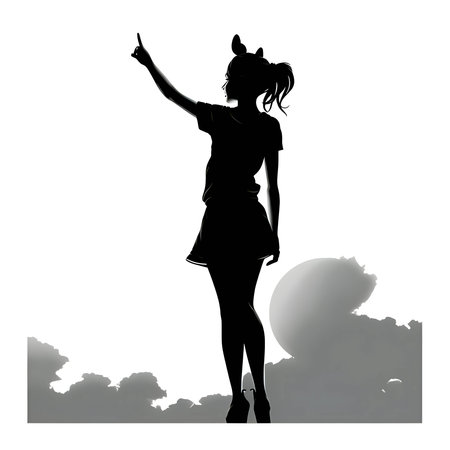 Vector illustration of a young girl in black silhouette against a clean white background, capturing graceful forms.のイラスト素材