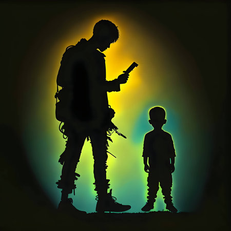 Vector illustration of a two boys in black silhouette against a clean colorful background, capturing graceful forms.のイラスト素材