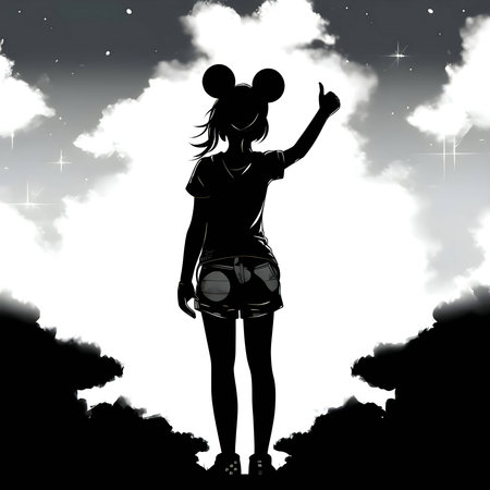 Vector illustration of a young girl in black silhouette against a clean white background, capturing graceful forms.のイラスト素材