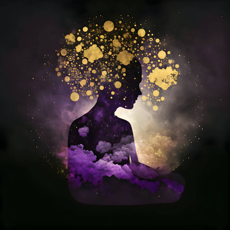 Vector illustration of a magic of the mind in black silhouette against a clean colorful background, capturing graceful forms.のイラスト素材