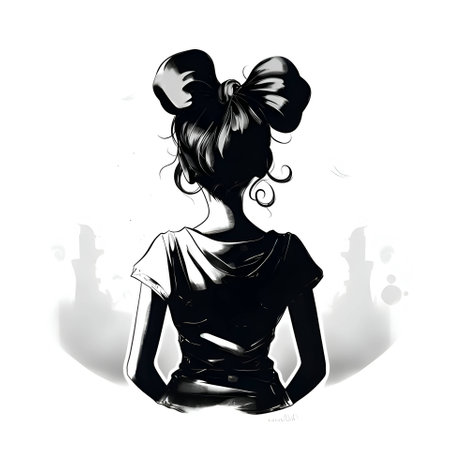 Vector illustration of a young girl in black silhouette against a clean white background, capturing graceful forms.のイラスト素材