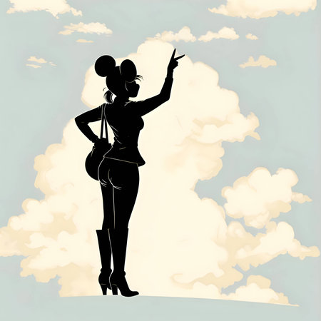 Vector illustration of a young girl in black silhouette against a clean white background, capturing graceful forms.のイラスト素材